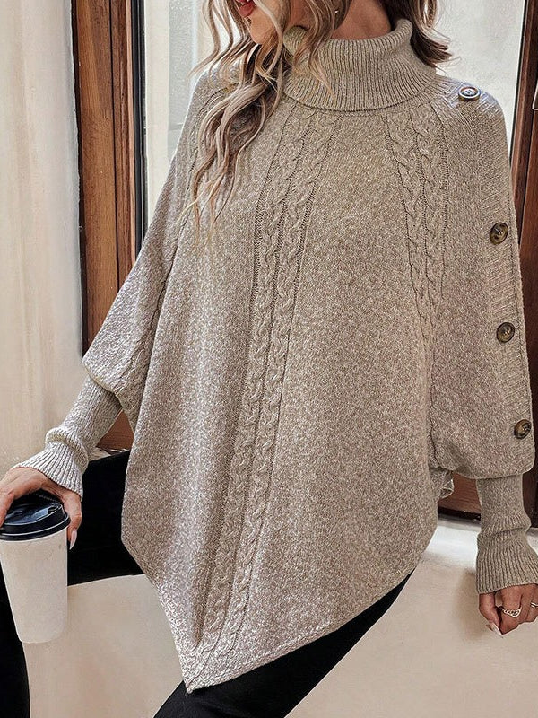 Cable Knit Batwing Sleeve Turtleneck Sweater for Cozy Style