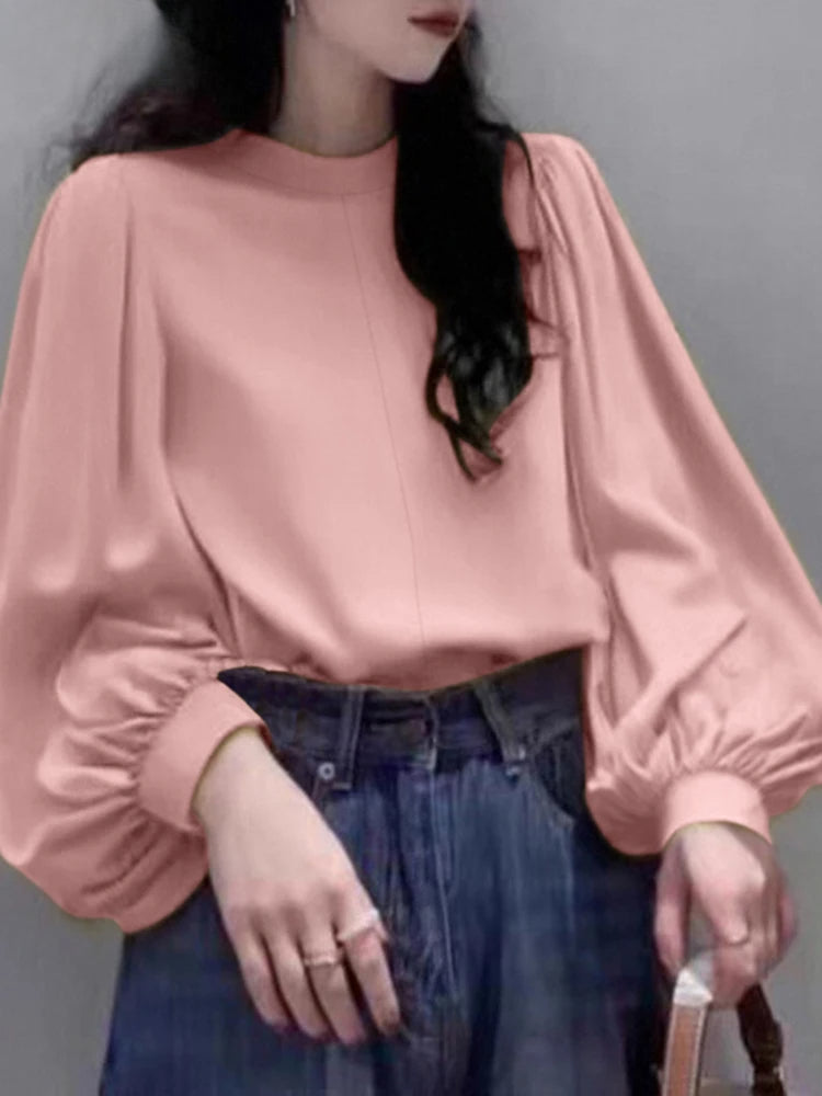 Mesh Lantern Sleeve Blouse Spring Tunic Blouse