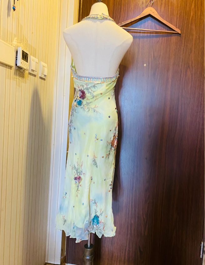 Beautiful Halter Neck Backless Sequined Beaded Chiffon Prom Dress Evening Dress P4182