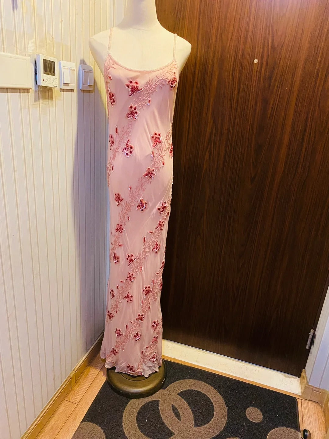 Sweet Pink Sequined Beaded Halter Chiffon Long Prom Dress Evening Dress P4183