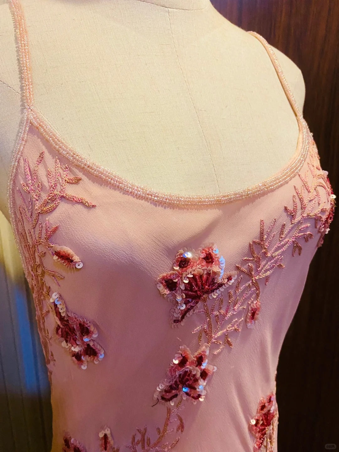 Sweet Pink Sequined Beaded Halter Chiffon Long Prom Dress Evening Dress P4183