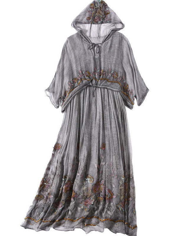 Hooded V-Neck Tie Front Short Flutter Sleeve Floral Midi Dress - View 5