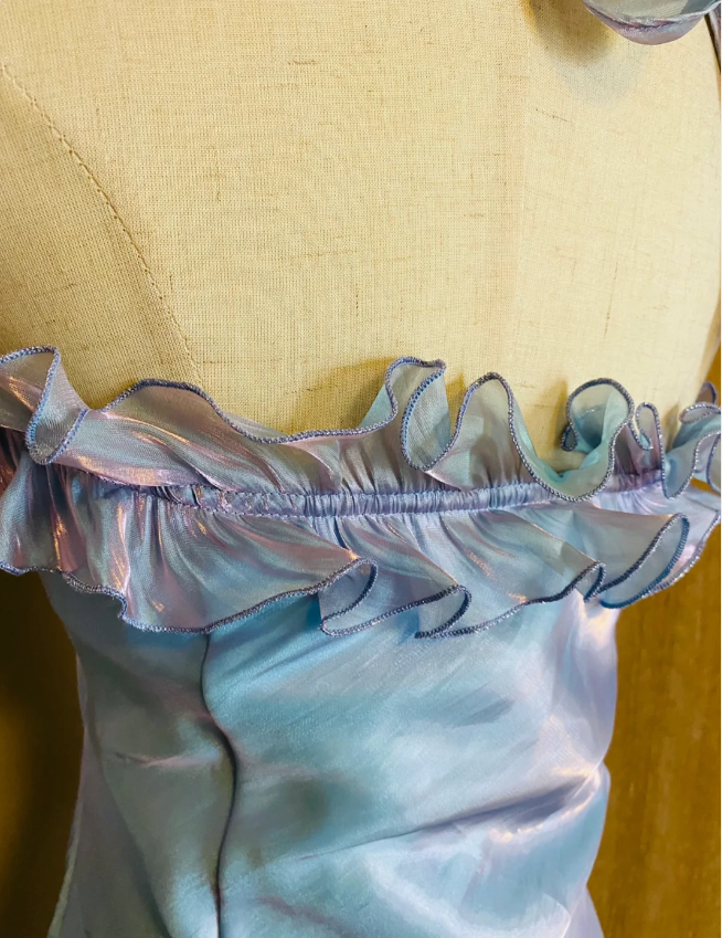 Dreamy Mermaid 3D Floral Ruffle Halter Neck Satin Long Prom Dress Evening Dress P4186