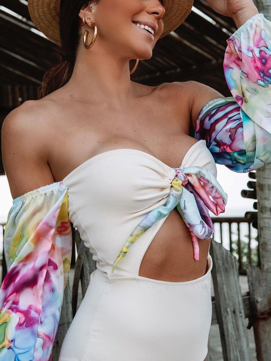 Floral Off Shoulder One-piece Swimsuit - Fashionpara