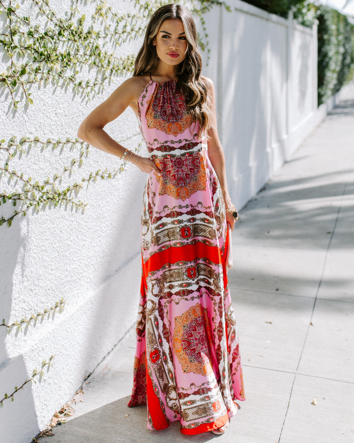 Scarf Print Halter Neck Sleeveless Maxi Dress