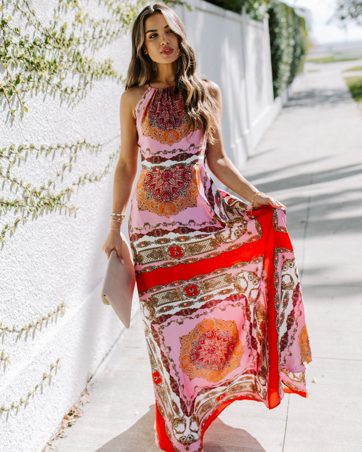 Scarf Print Halter Neck Sleeveless Maxi Dress