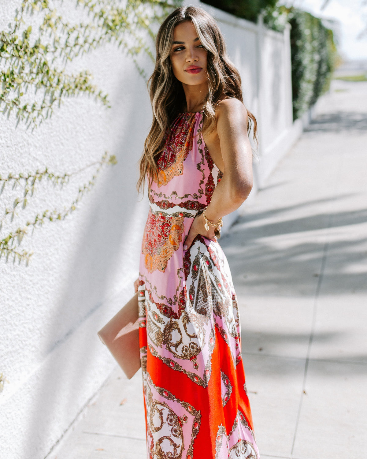 Scarf Print Halter Neck Sleeveless Maxi Dress