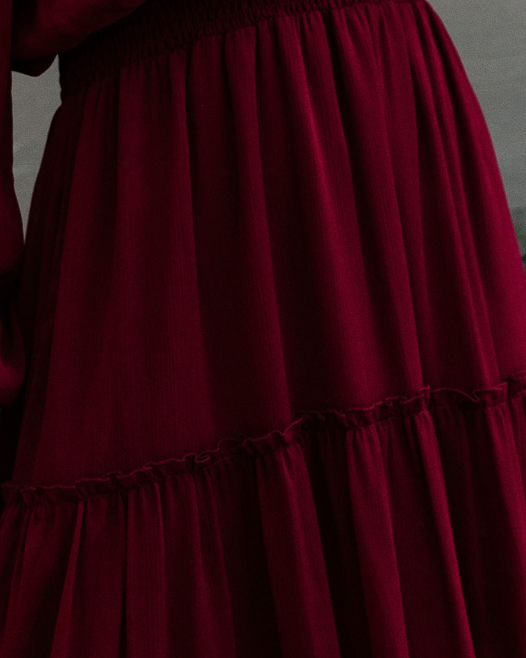 Off Shoulder Long Sleeve Ruffle Tiered Midi Dress