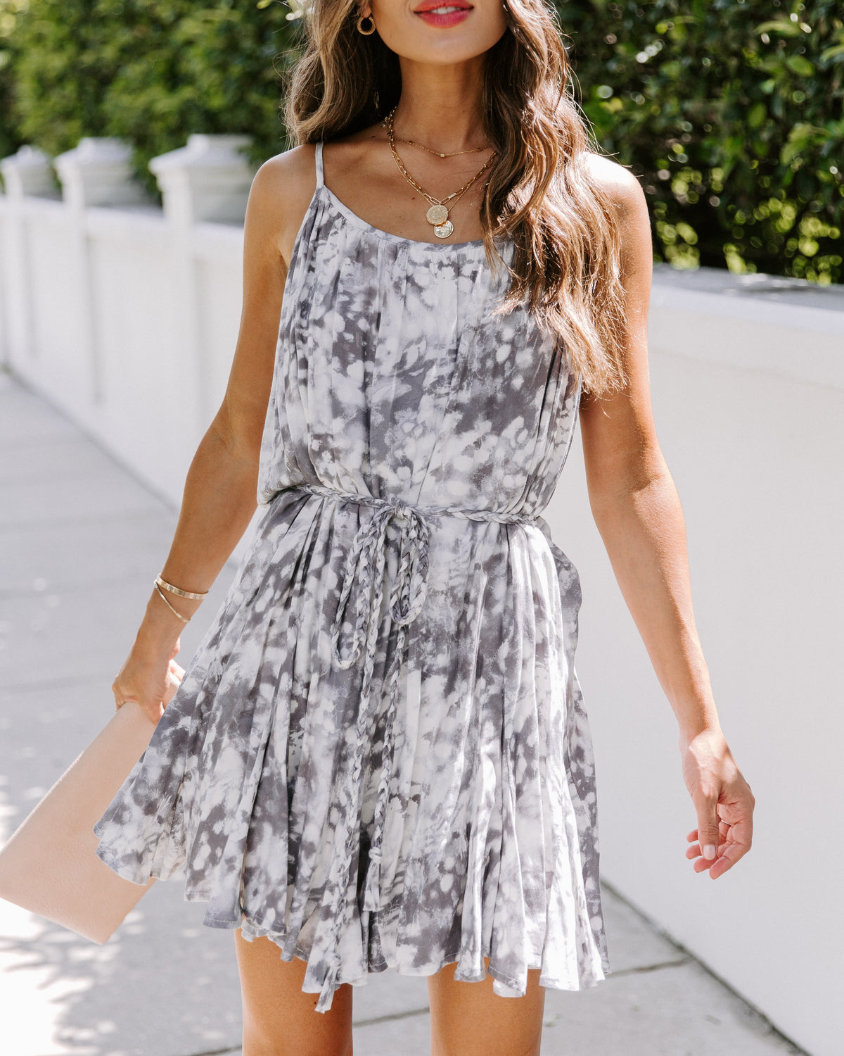 Tie-Dye Print Sleeveless Tiered Mini Dress