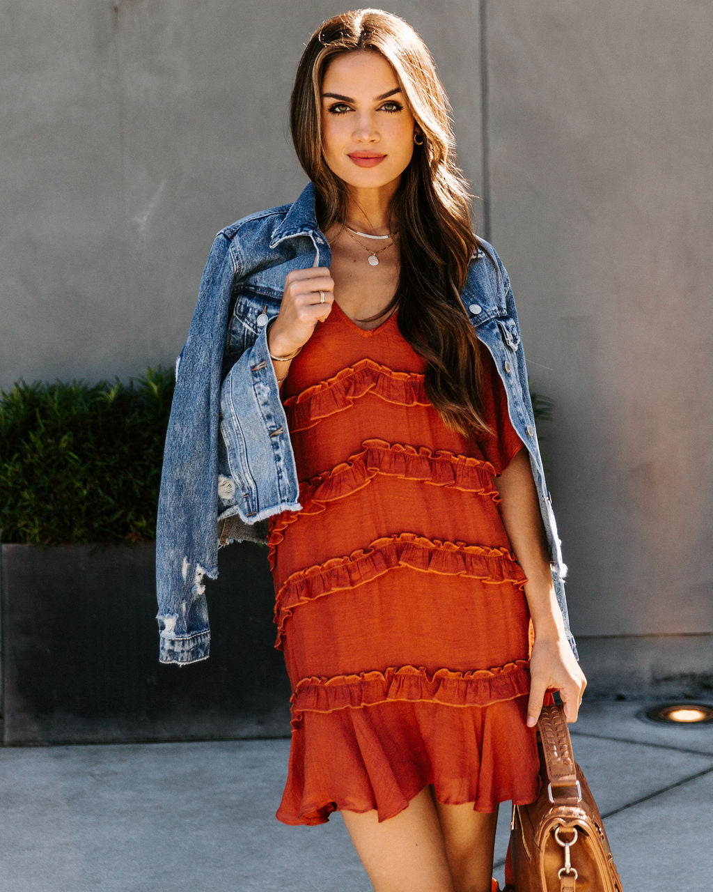 Let's Tango Pocketed Ruffle Dress - Terracotta