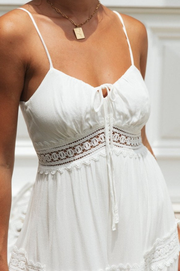 Lace Trim Spaghetti Strap Tiered A-Line Maxi Dress 7