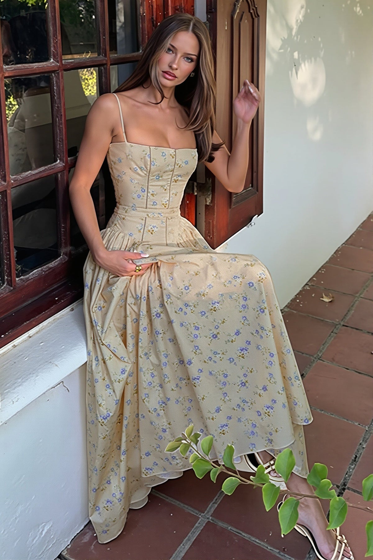 Ditsy Floral Square Neck Corset Maxi Dress 3