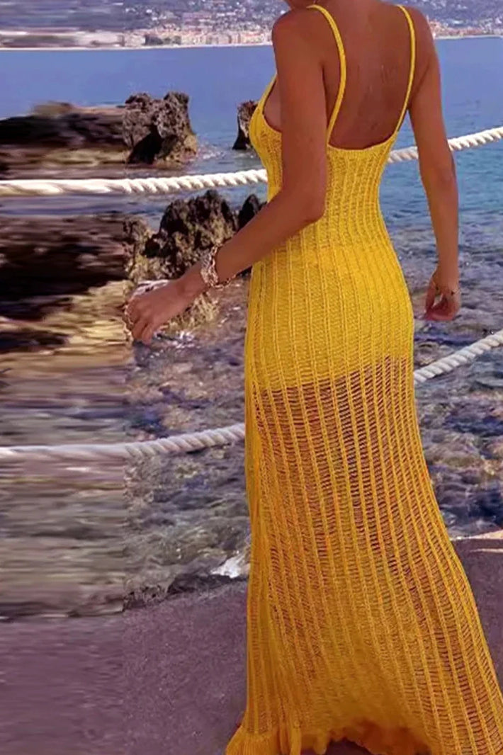 Knitted Cami Hollow Out Beach Maxi Dress