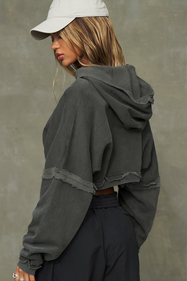 Cropped Distressed Hem Hoodie