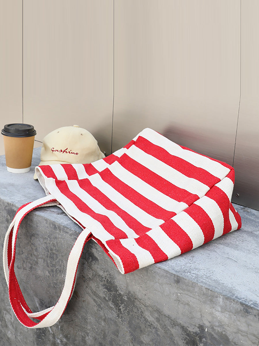Casual Stripe Canvas Large Capacity Shoulder Bag
