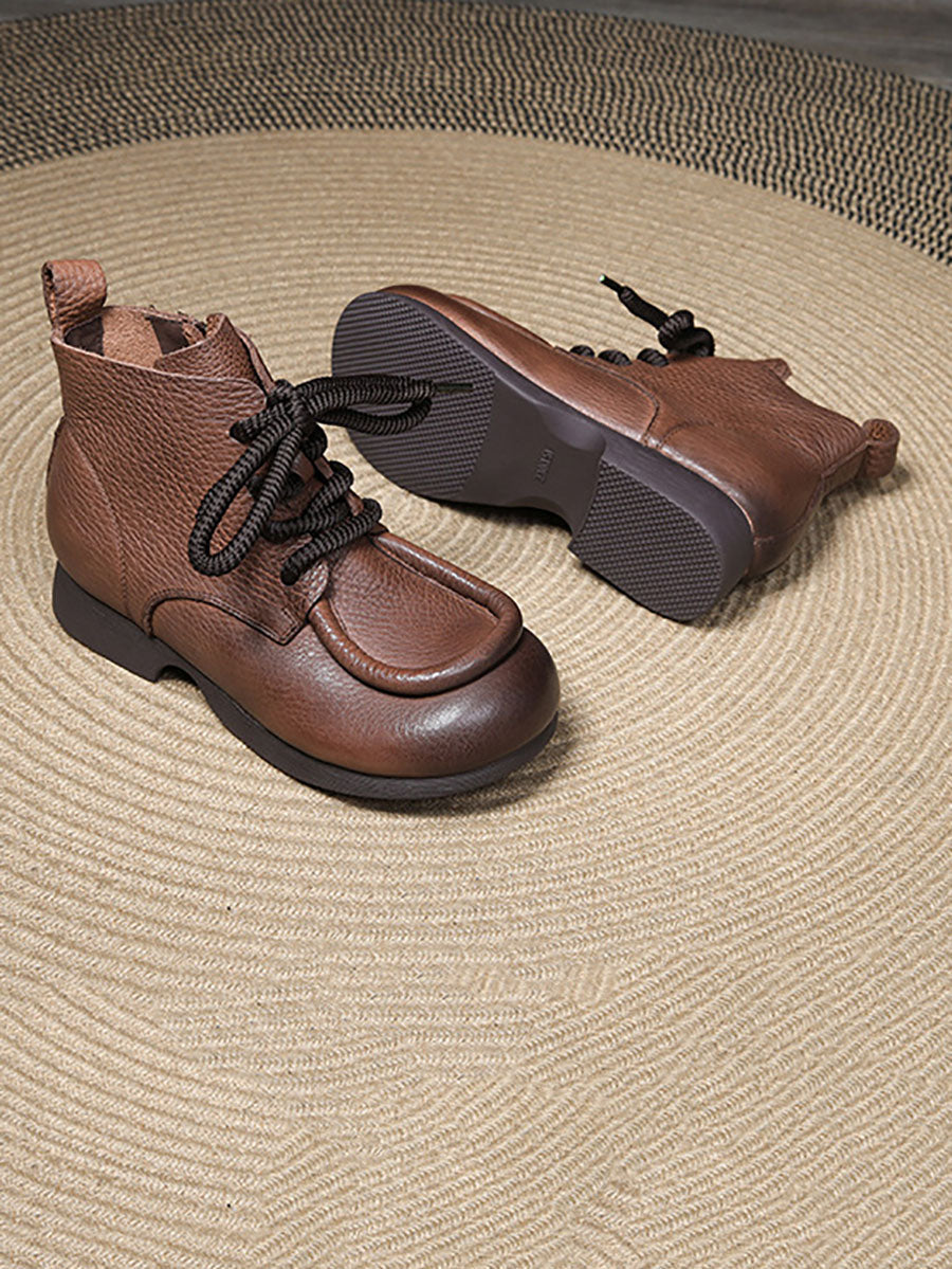 Winter Genuine Leather Strap Low Heel Boots