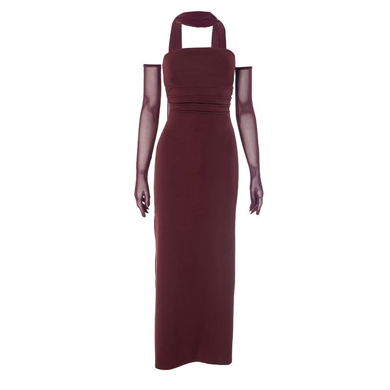 Hudson Maxi Dress With Stole And Gloves - Maroon