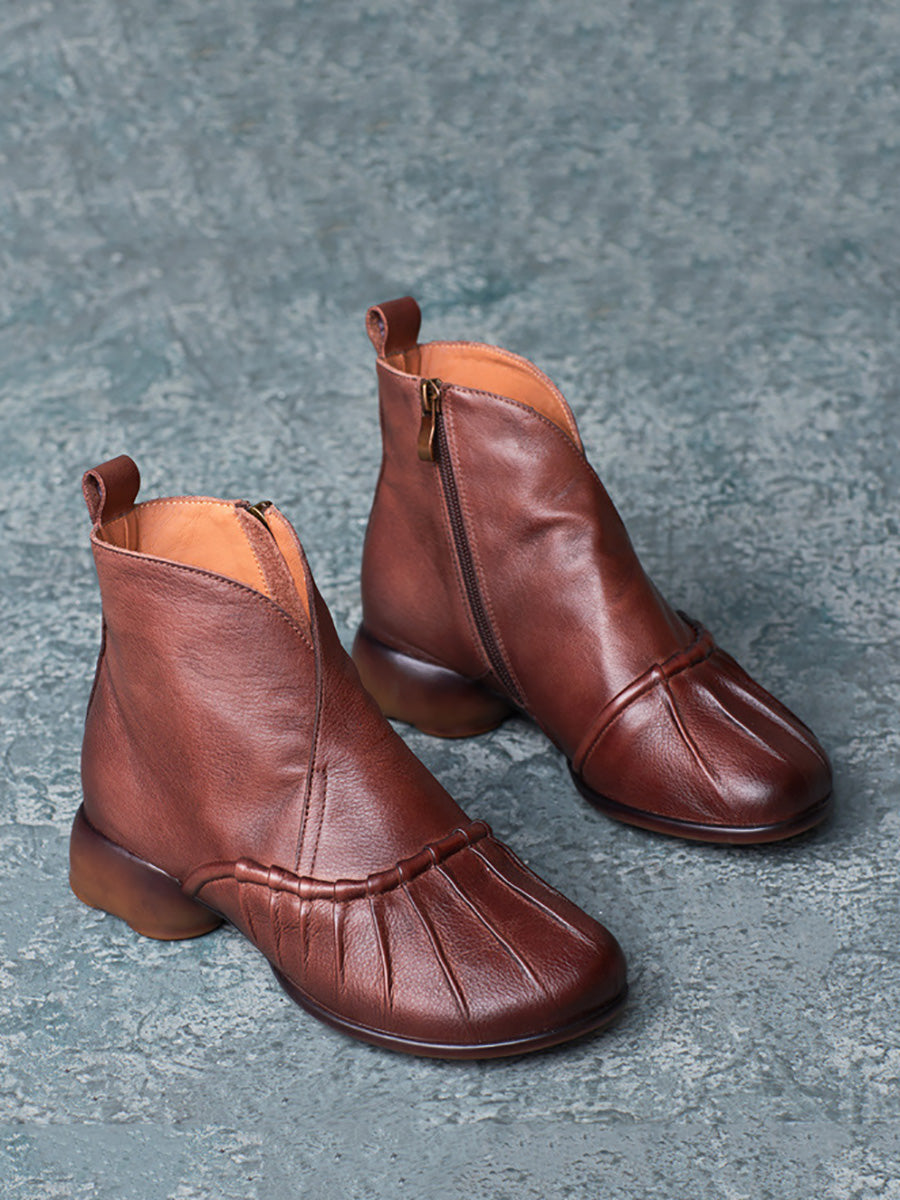 Vintage Autumn Shirred Low Heel Ankle Boots