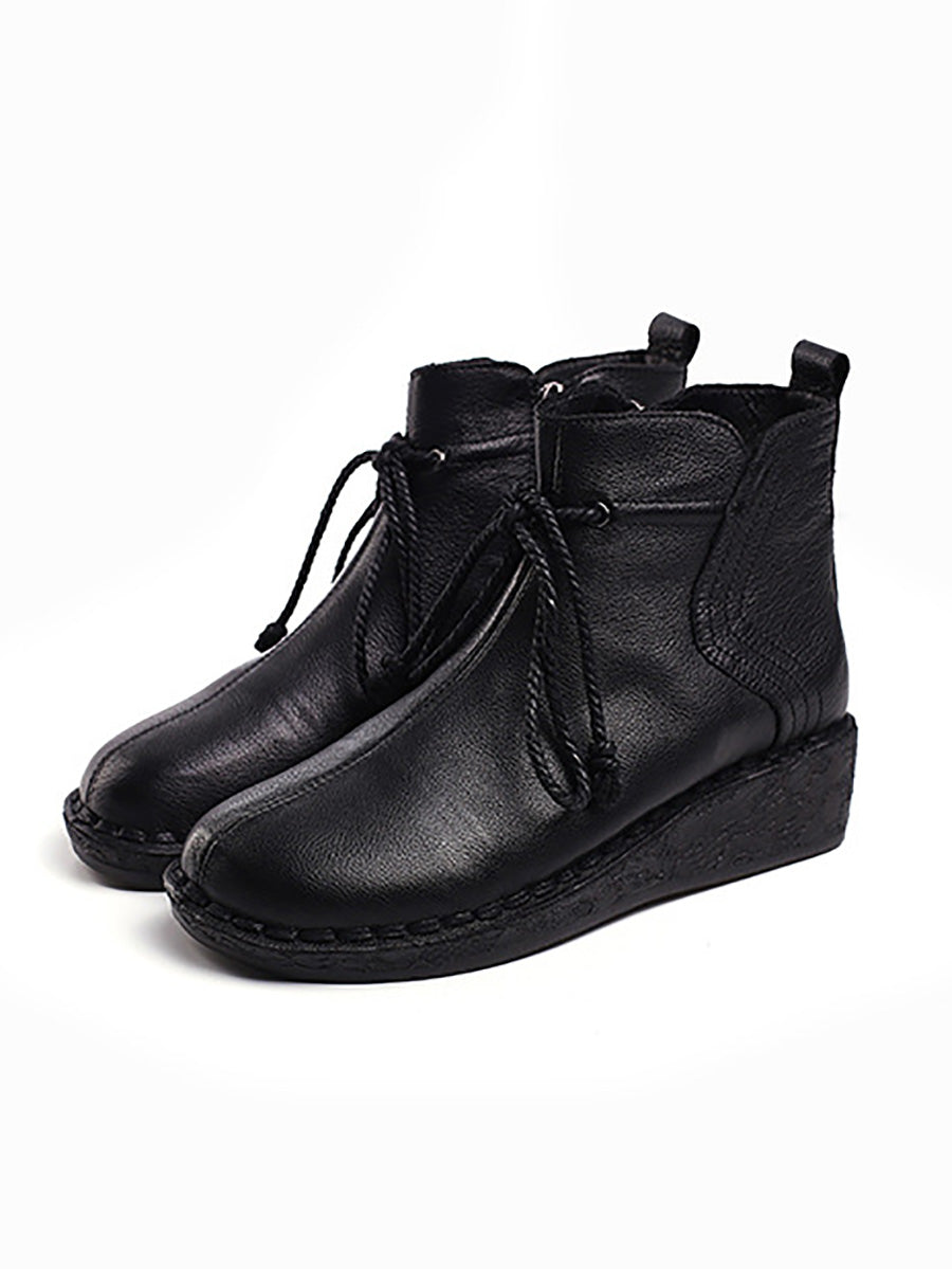 Vintage Genuine Leather Strap Zipper Low Heel Boots