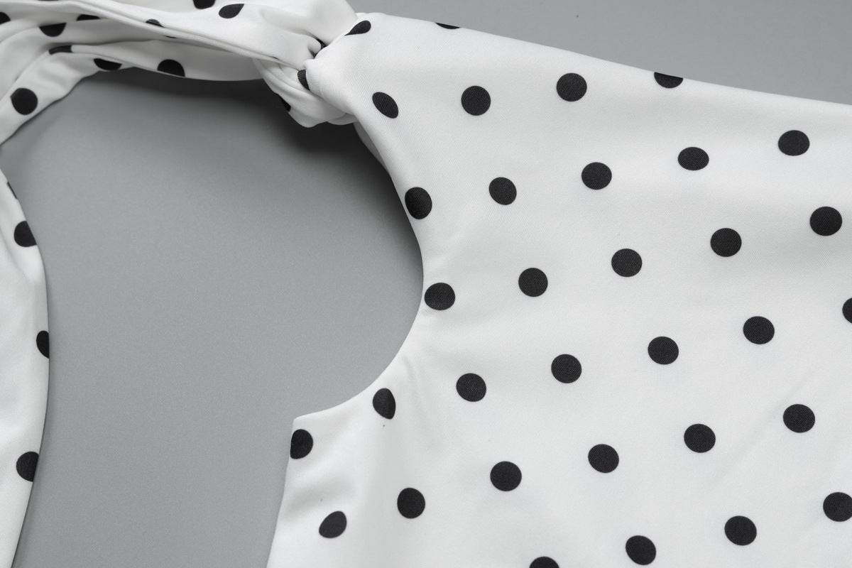 Polka Dot One-Shoulder Long-Sleeve Mini Dress 19