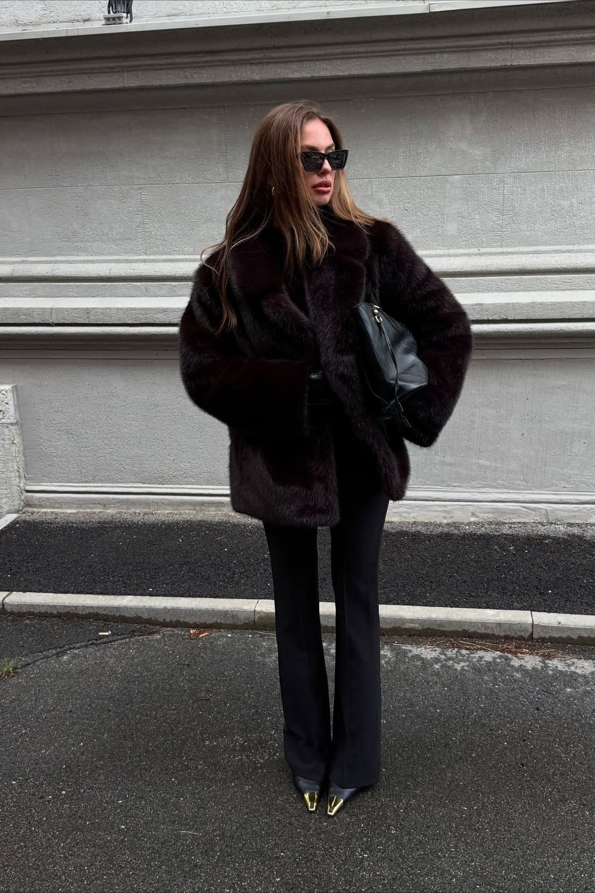 Faux Fox Fur Wide Collar Fashionable Plush Winter Coat