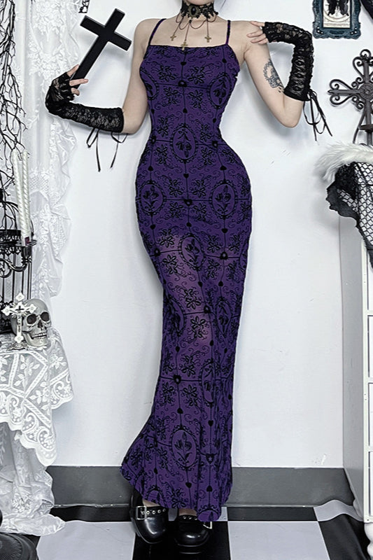 Sheer Floral Strap Gothic Dress