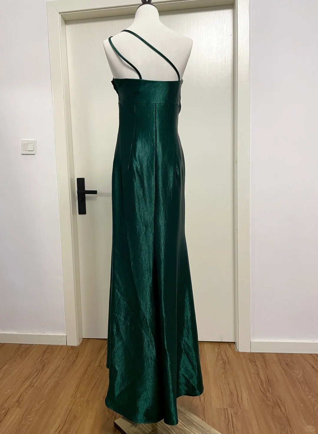 Elegant Dark Green 3D Floral One-shoulder Satin Long Prom Dress Evening Dress P4190