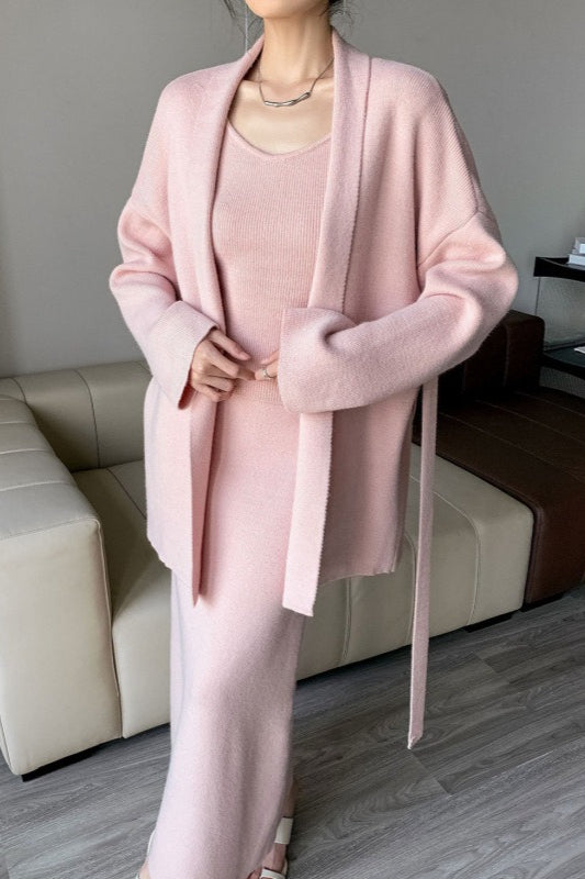 Chic Ribbed Knit Cardigan and Wide-Leg Pants Set