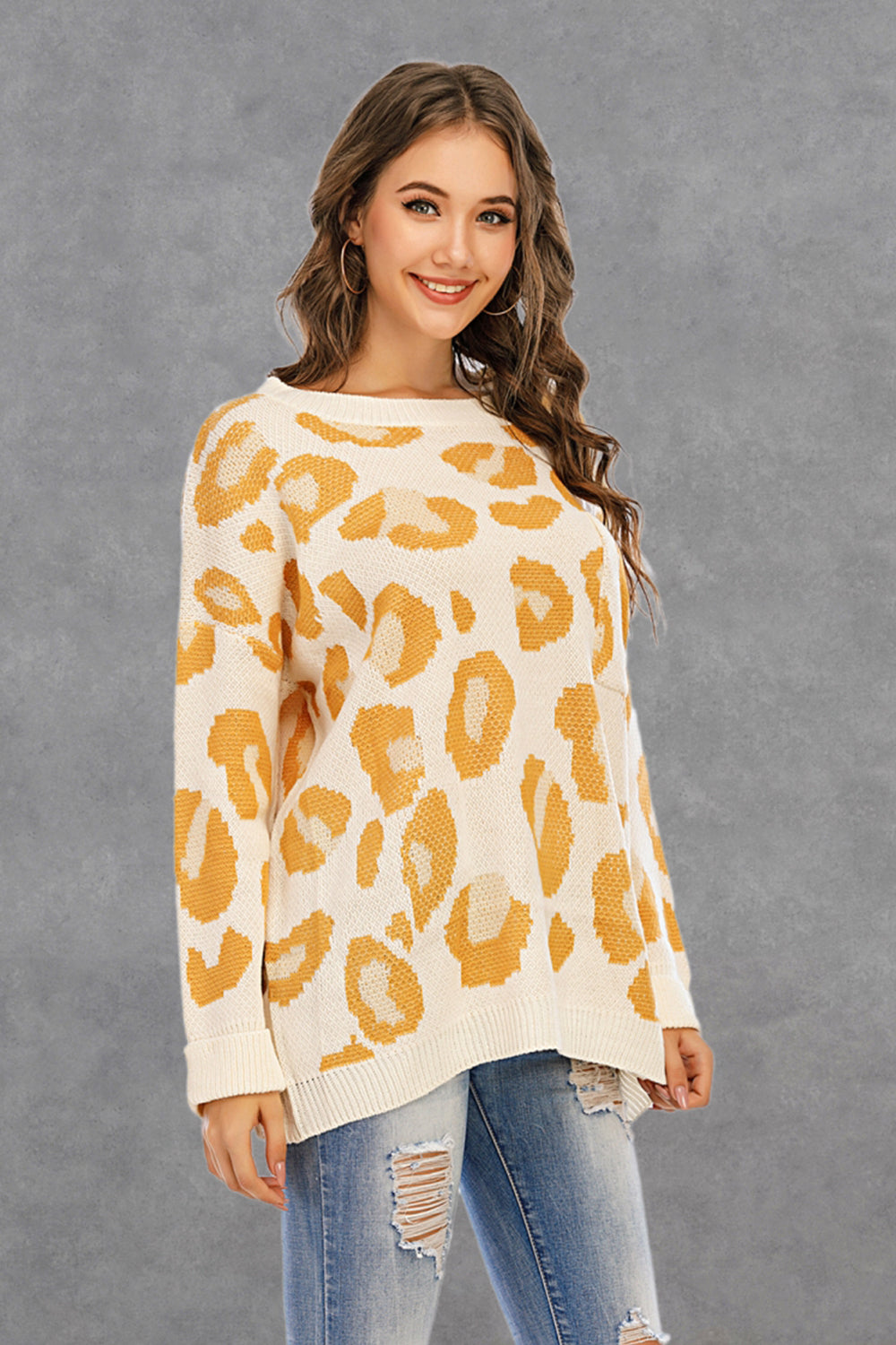 RadyRin Round Collar Leopard Knitted Sweater for Style