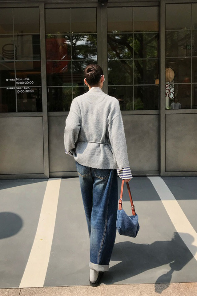 Color-Block Belted Knit Cardigan for Effortless Style