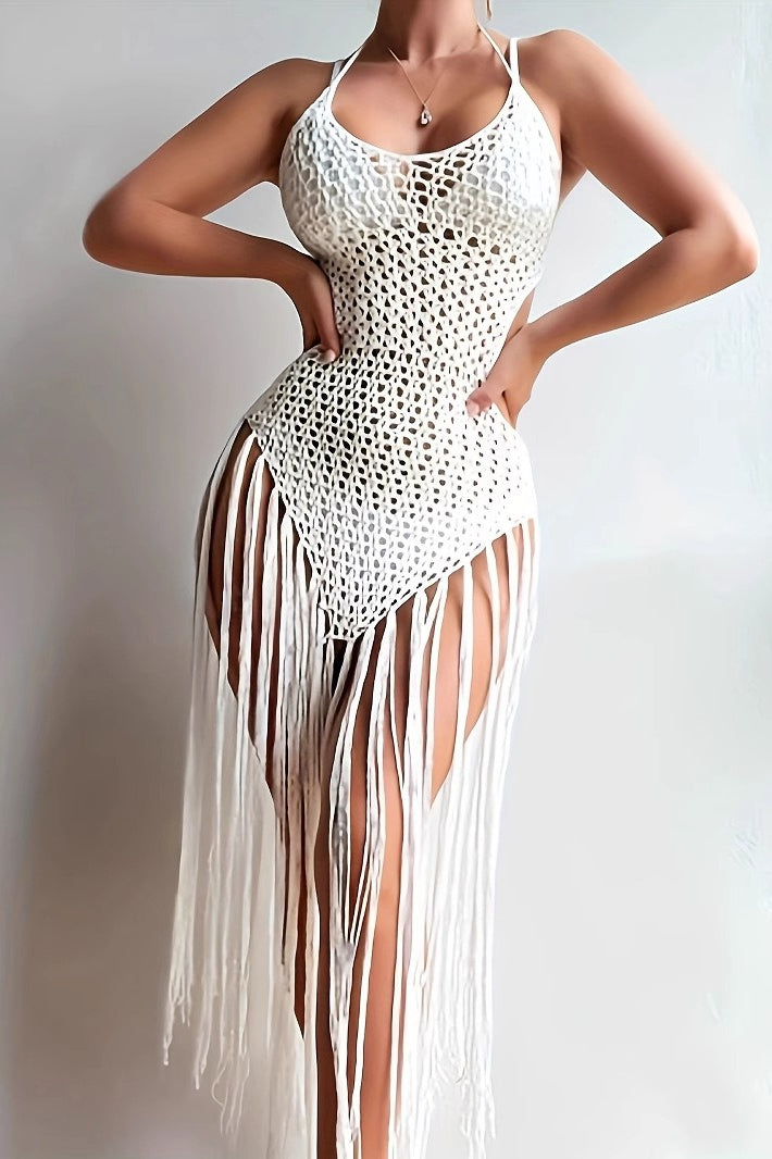 Cutout Versatile Vacation Fringe Cover Up Boho Dress - Fashionpara