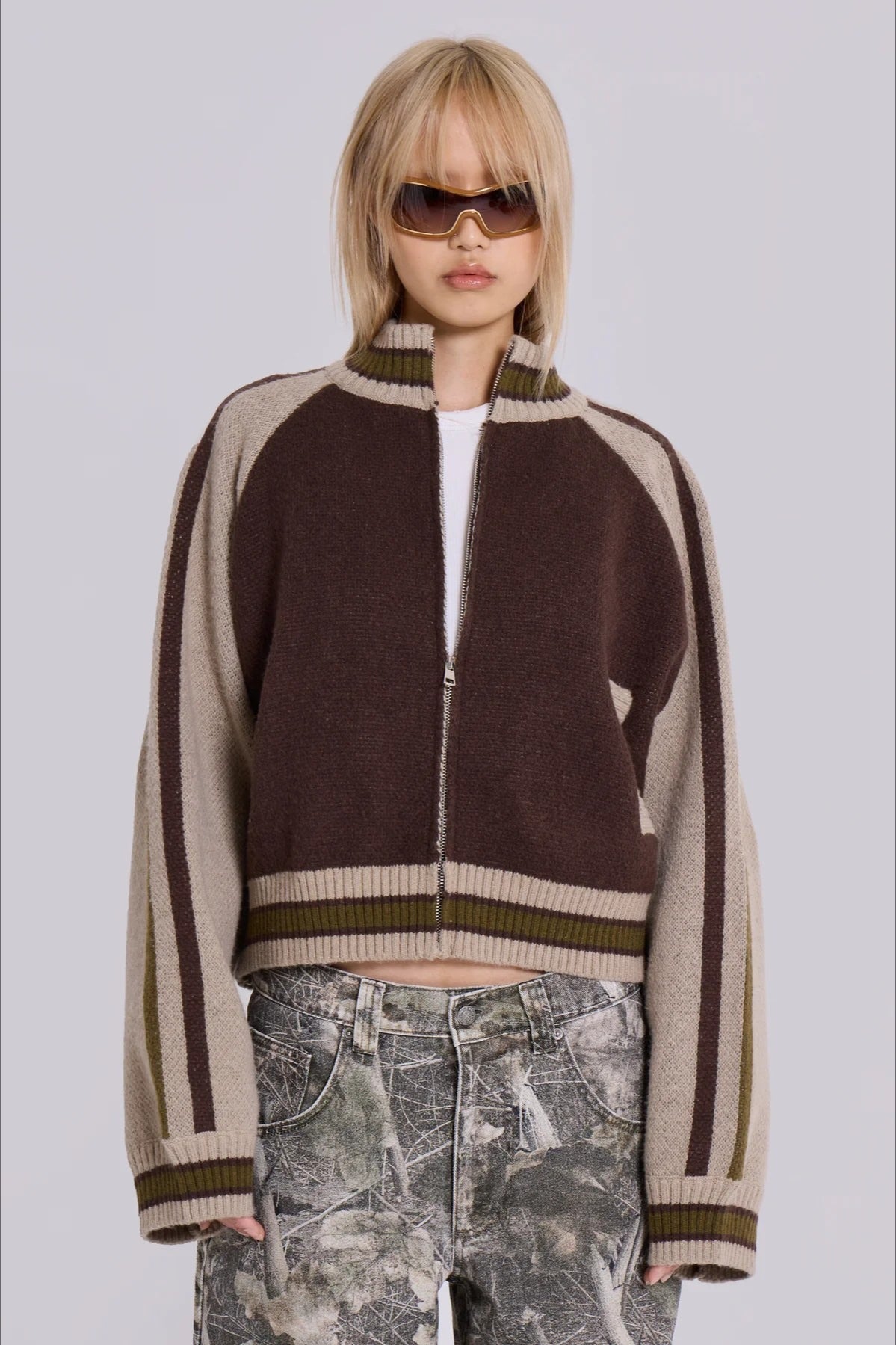 Retro Gothic Colorblock Zip-Up Knit Sweater
