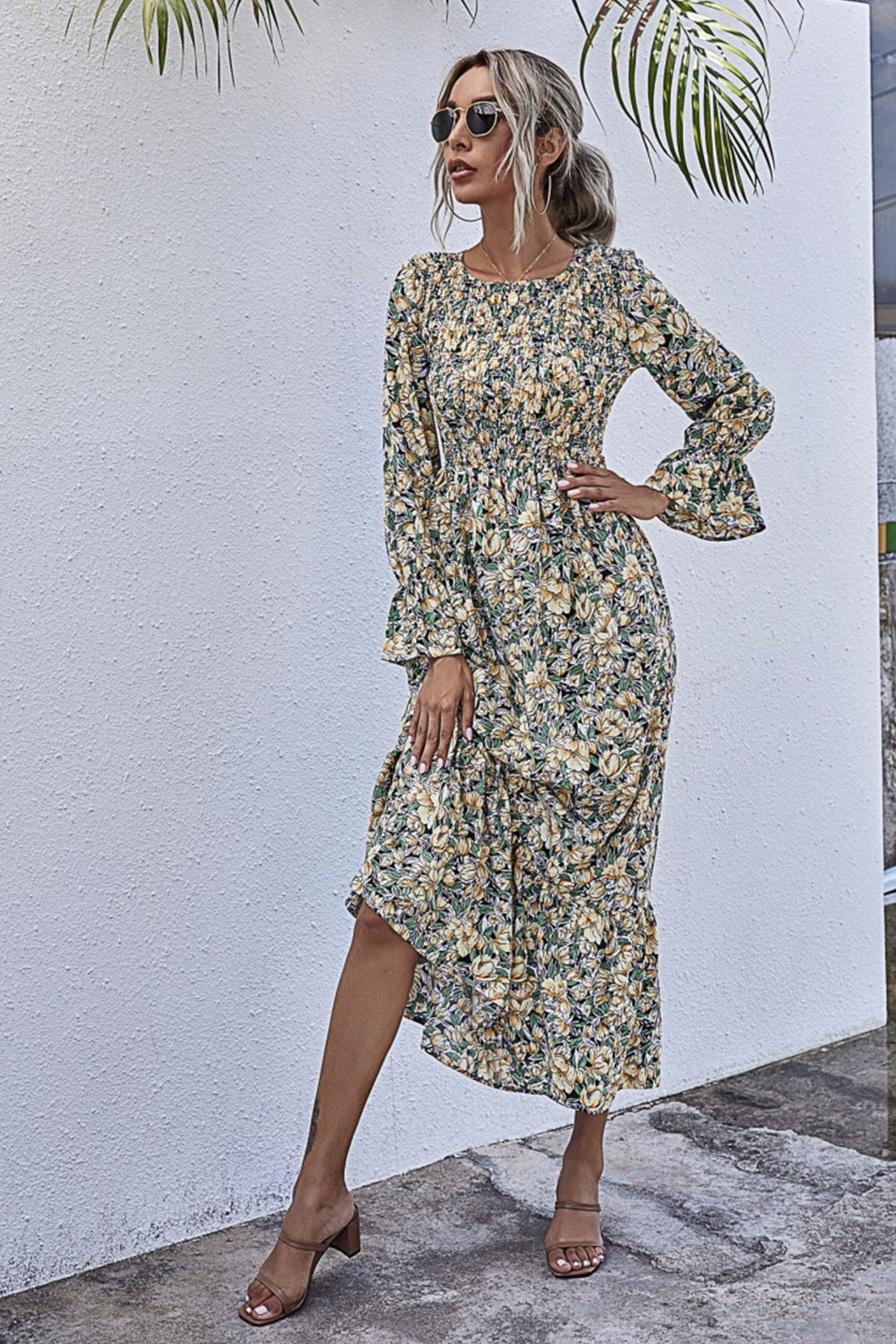 Printed Polka Dot Long Sleeve Dress - Fashionpara
