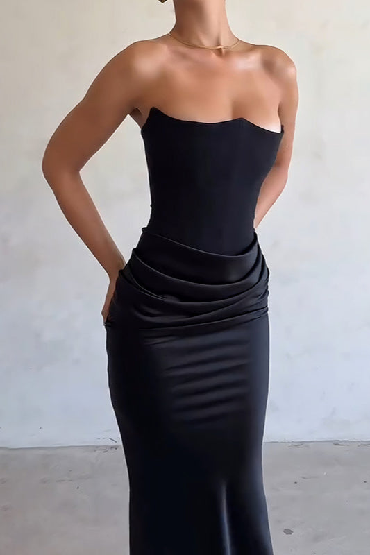 Pleated Bustier Bodycon Maxi Dress