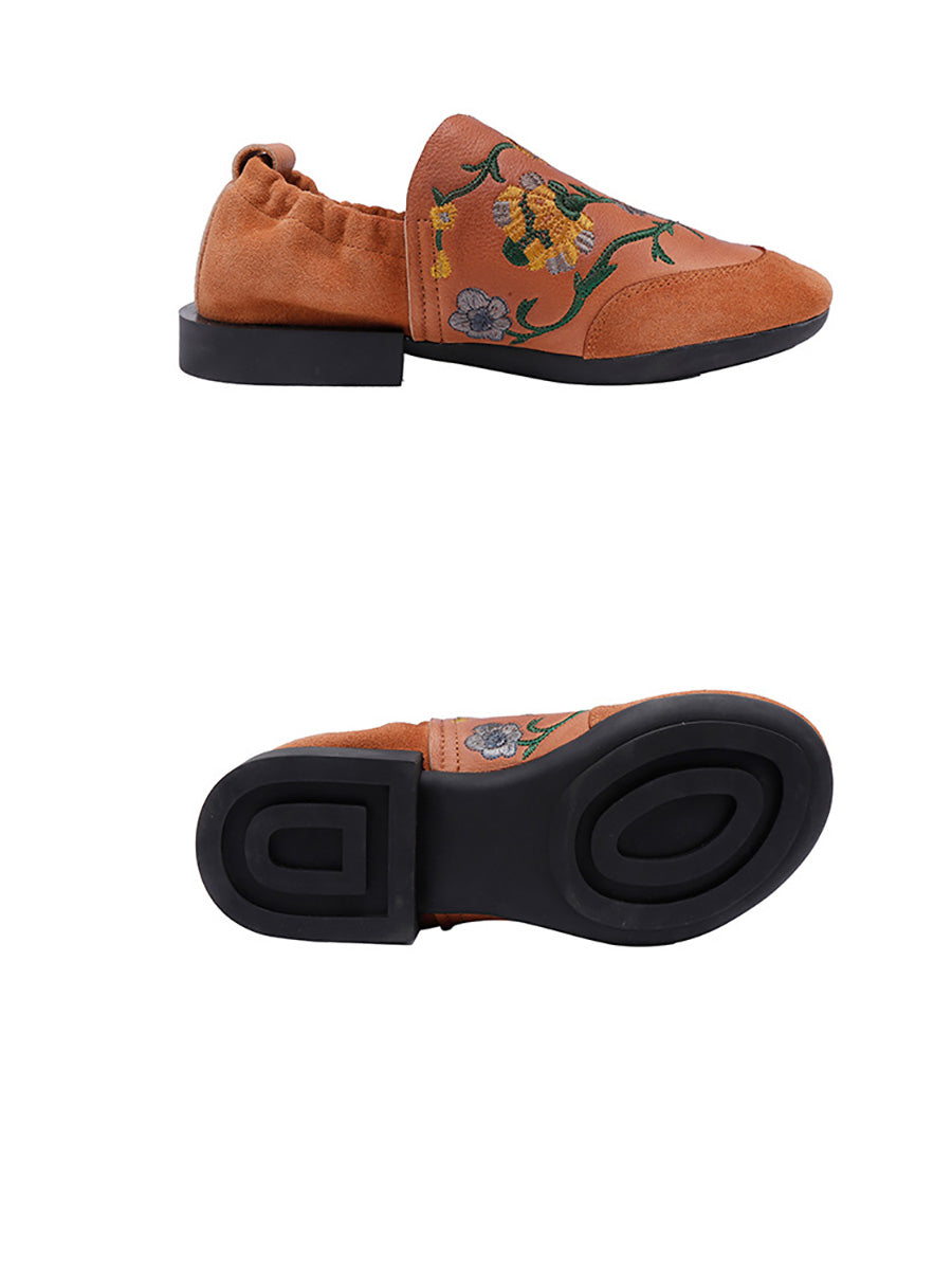 Ethnic Autumn Embroidery Leather Low Heel Shoes