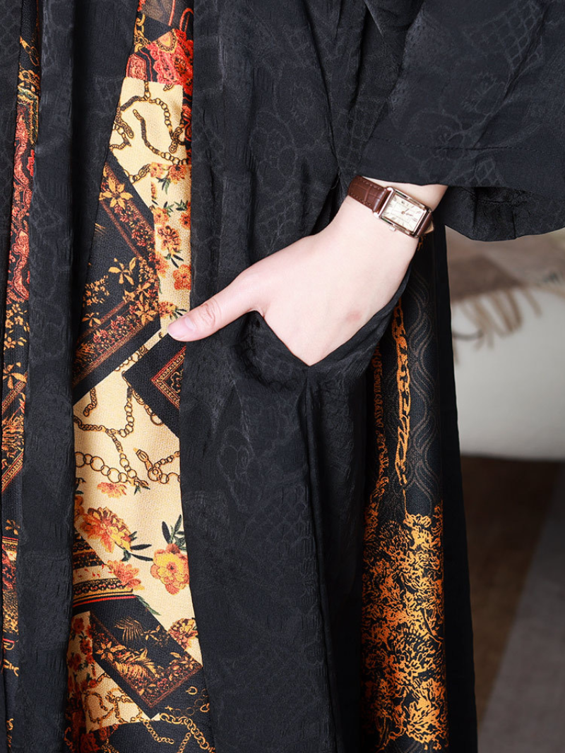 Ornate Print Peter Pan Collar Pleated Loose A-Line Maxi Dress 4