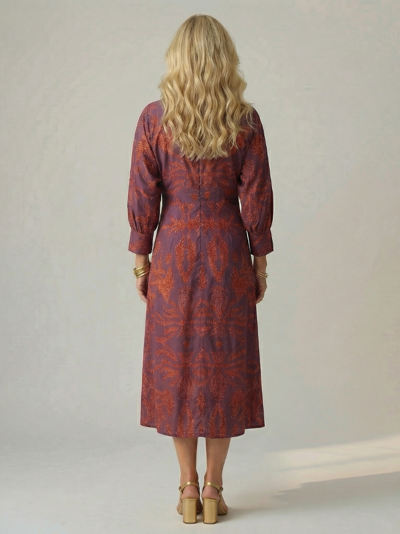 V-Neck Twist Front Long Sleeve Midi Dress 16