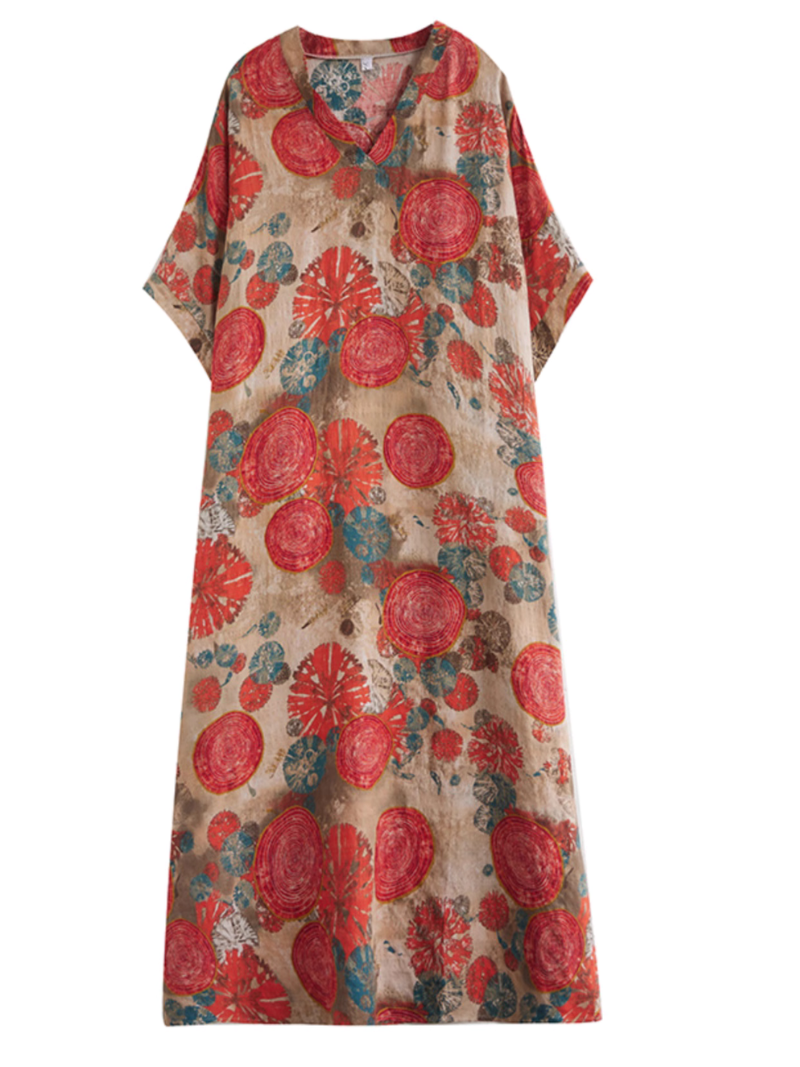 Medallion Print V-Neck Short-Sleeve Kaftan Maxi Dress 6