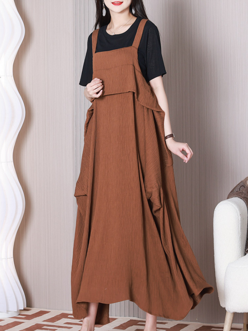 Crinkle Square Neck Sleeveless Pinafore Maxi Dress 3