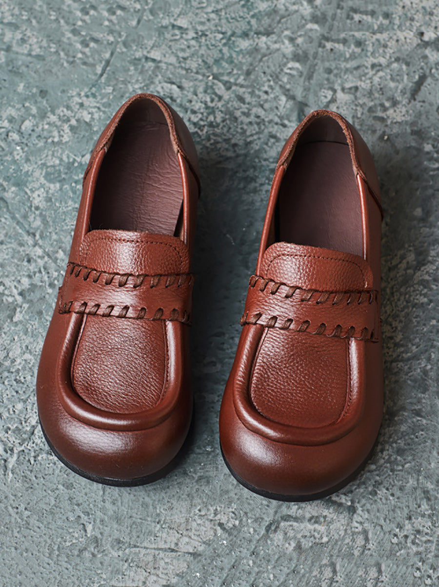 Vintage Genuine Solid Leather Low Heel Shoes