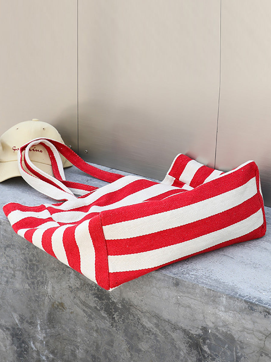 Casual Stripe Canvas Large Capacity Shoulder Bag