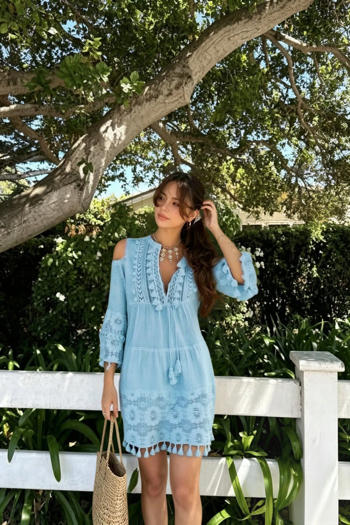 Crochet Trim V-Neck Bell Sleeve Tiered Maxi Dress 9