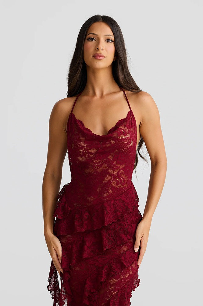 Backless Lace Halter Maxi Dress