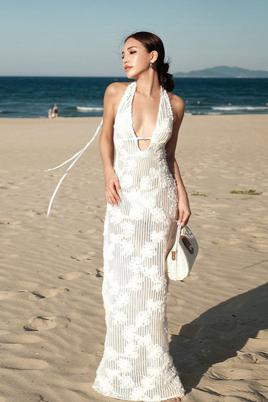 Halter Neck Jacquard Birthday Dress