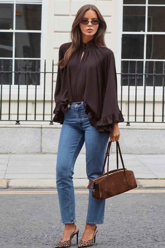 Relaxed Ruffle Sheer Blouse