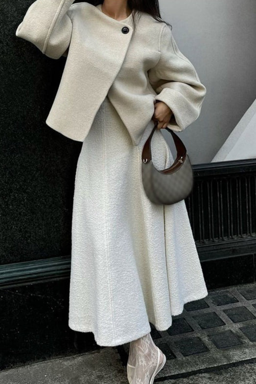 Winter Wool Round Neck Cropped Coat - Fashionpara