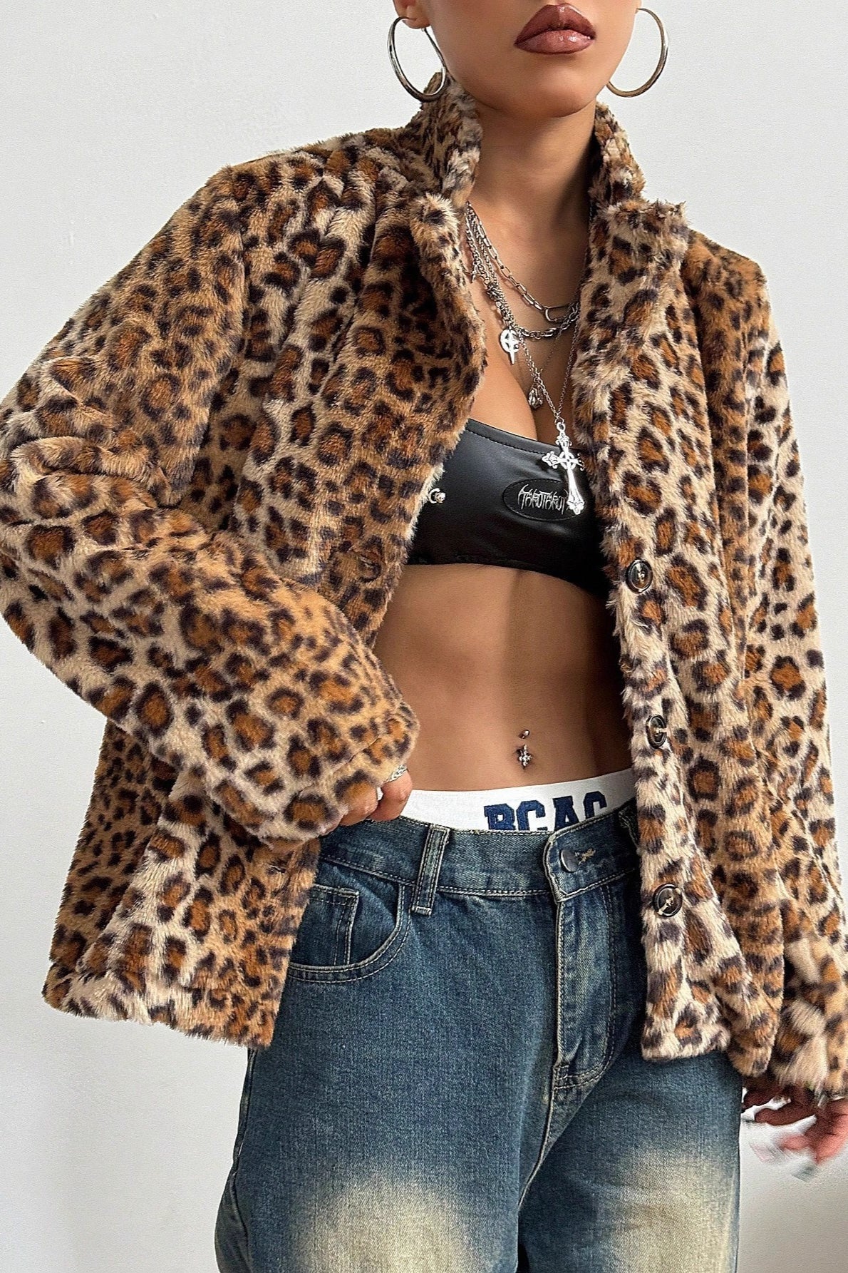 Thick Leopard Print Button-Up Coat for Stylish Comfort
