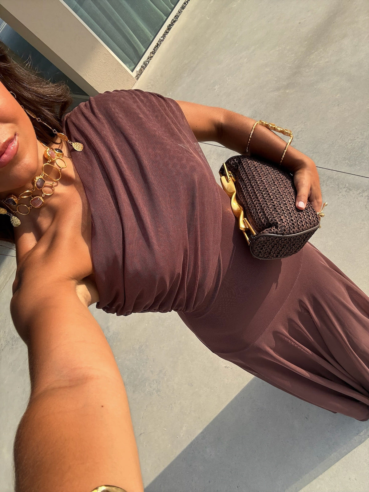 One Shoulder Draped Short Sleeve Jersey Maxi Dress 10