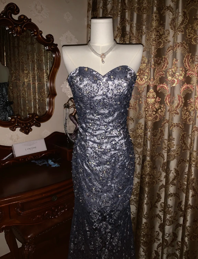 Gorgeous Sweetheart Neck Satin Beaded Mermaid Long Evening Dress Formal Birthday Party Dress D1779