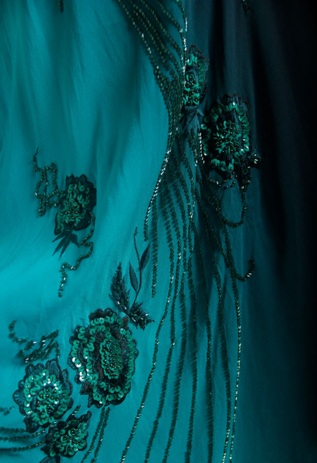 Vintage Spaghetti Straps Ombre Green Chiffon Beaded Evening Dress Mermaid Long Prom Gown D1682